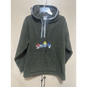Vintage M&M's Fleece Hoodie Green Size M Candy Characters Pullover Zip Retro Y2K